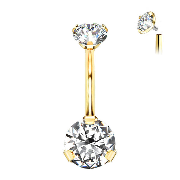 Implant Grade Titanium Internally Threaded Double Cubic Zirconia Belly Ring