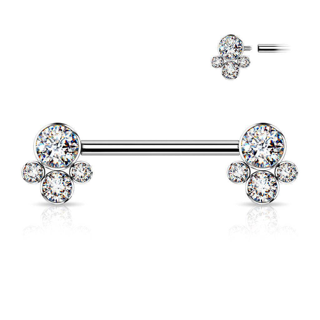 Titanium Nipple Bar with Internally Threaded CZ Bezel Ends - SkinKandy | Body Jewellery & Piercing Online Australia