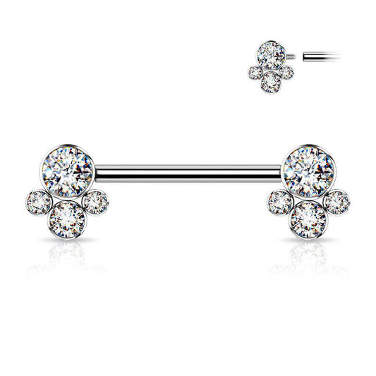 Titanium Nipple Bar with Internally Threaded CZ Bezel Ends - SkinKandy | Body Jewellery & Piercing Online Australia