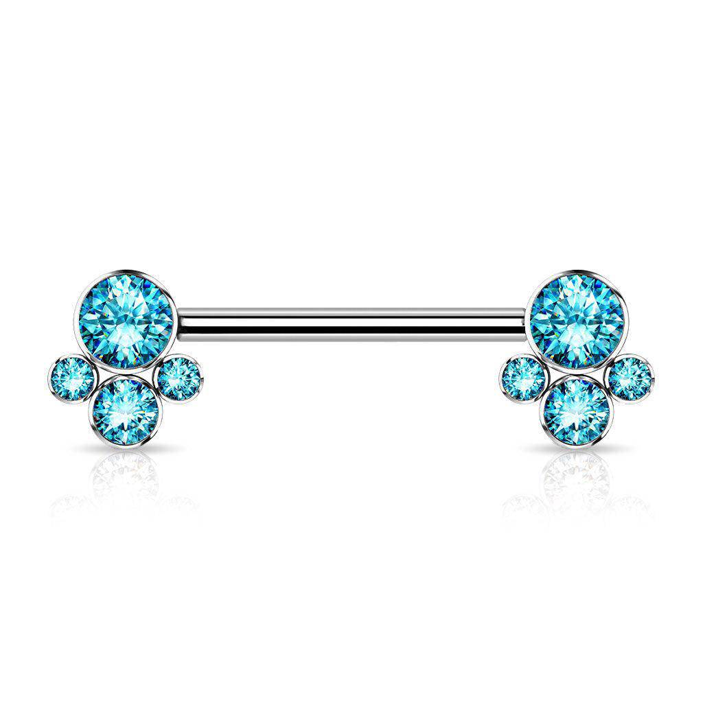 Titanium Nipple Bar with Internally Threaded CZ Bezel Ends - SkinKandy | Body Jewellery & Piercing Online Australia