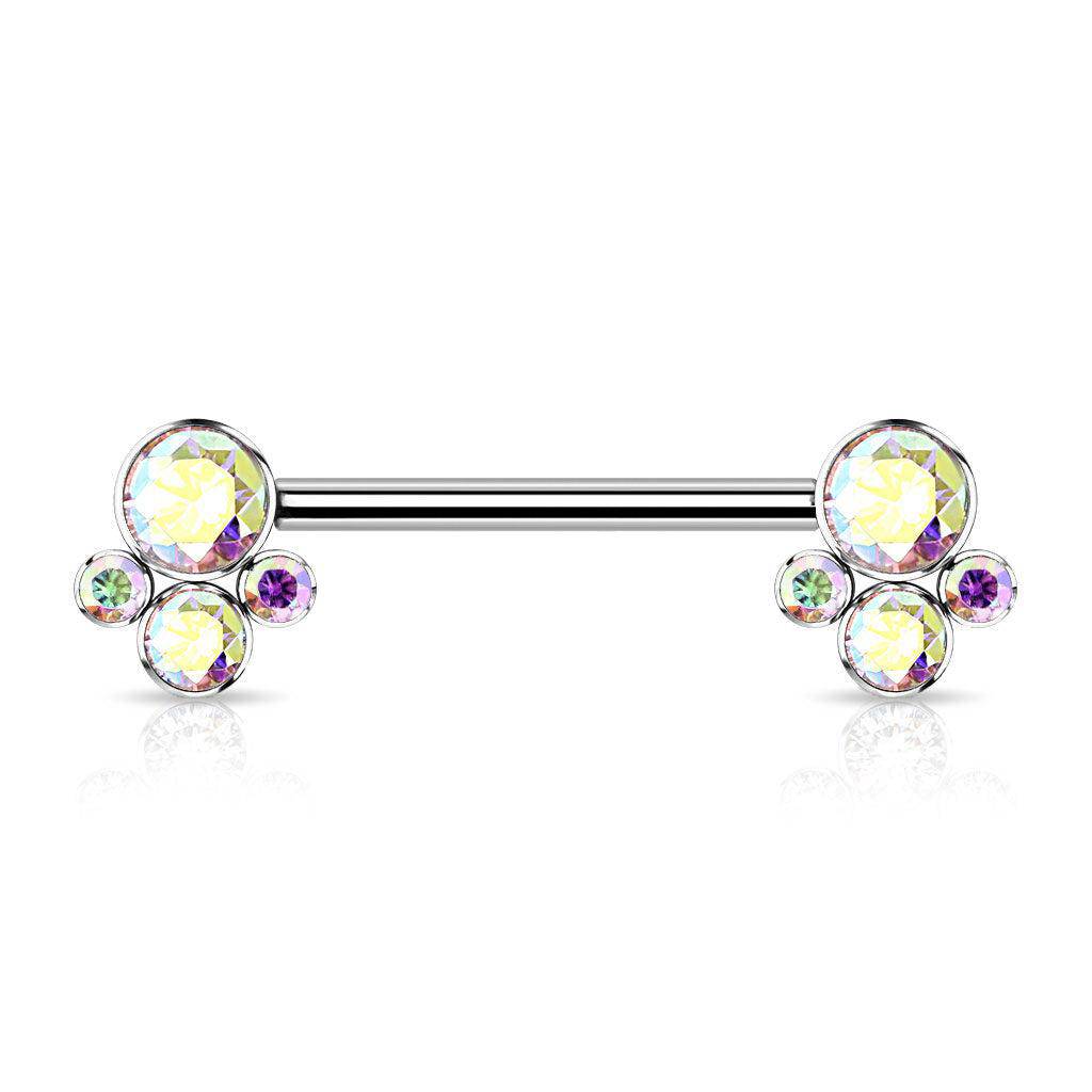 Titanium Nipple Bar with Internally Threaded CZ Bezel Ends - SkinKandy | Body Jewellery & Piercing Online Australia