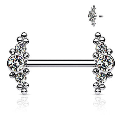 Titanium Nipple Bar with Internally Threaded CZ Cluster Ends