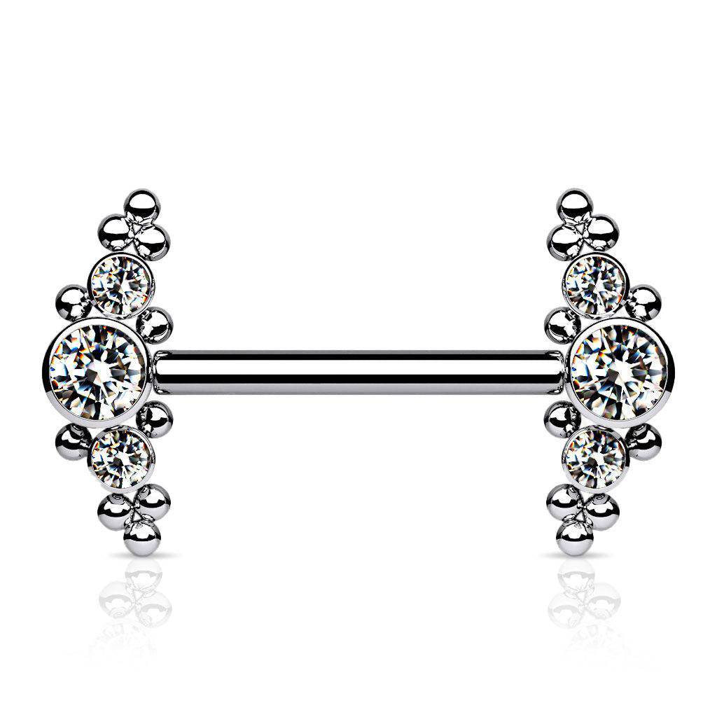 Titanium Nipple Bar with Internally Threaded CZ Cluster Ends - SkinKandy | Body Jewellery & Piercing Online Australia