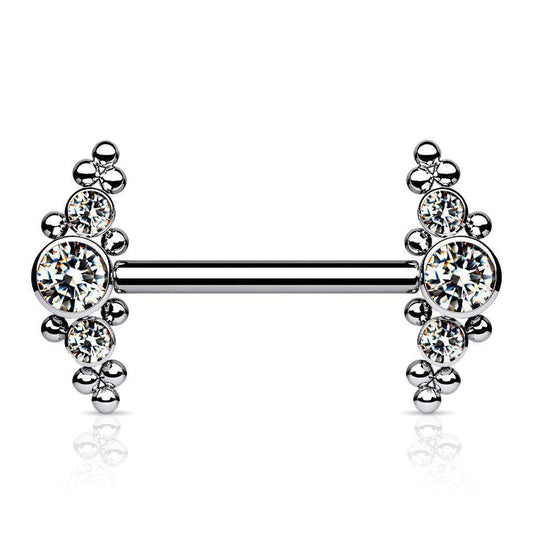 Titanium Nipple Bar with Internally Threaded CZ Cluster Ends - SkinKandy | Body Jewellery & Piercing Online Australia