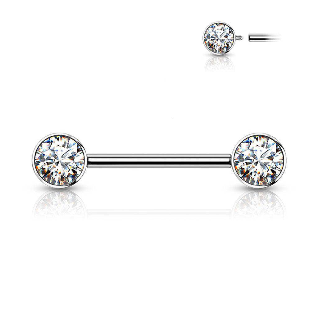 Titanium Nipple Bar with Internally Threaded CZ End - SkinKandy | Body Jewellery & Piercing Online Australia