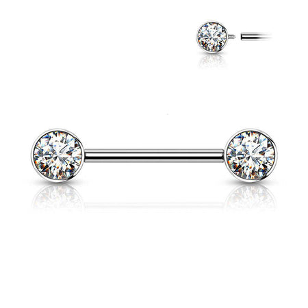 Titanium Nipple Bar with Internally Threaded CZ Ends