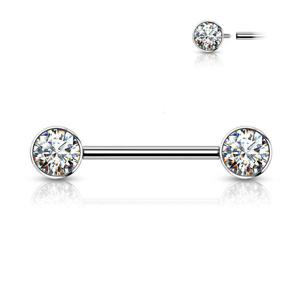Titanium Nipple Bar with Internally Threaded CZ End