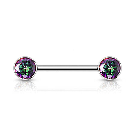 Titanium Nipple Bar with Internally Threaded CZ Ends