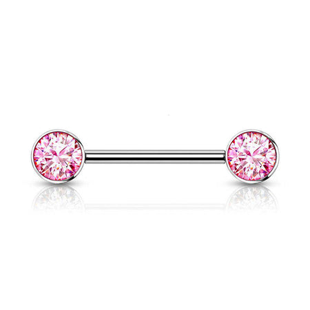 Titanium Nipple Bar with Internally Threaded CZ Ends