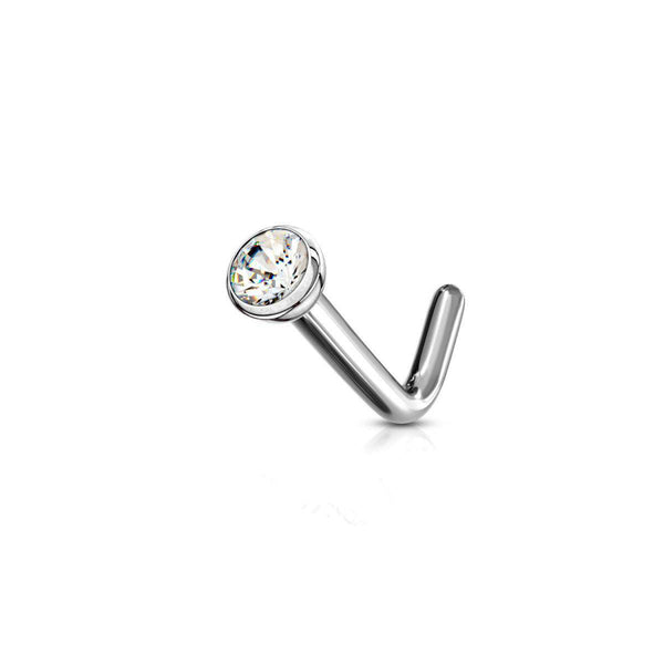 Titanium Nose Stud L Shape with Deep Set Micro Ball