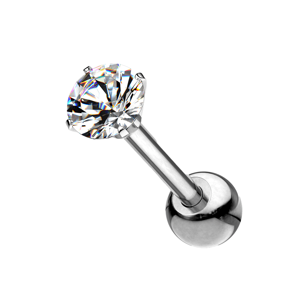 Titanium Prong - Set CZ Gem Cartilage Barbell - SkinKandy | Body Jewellery & Piercing Online Australia