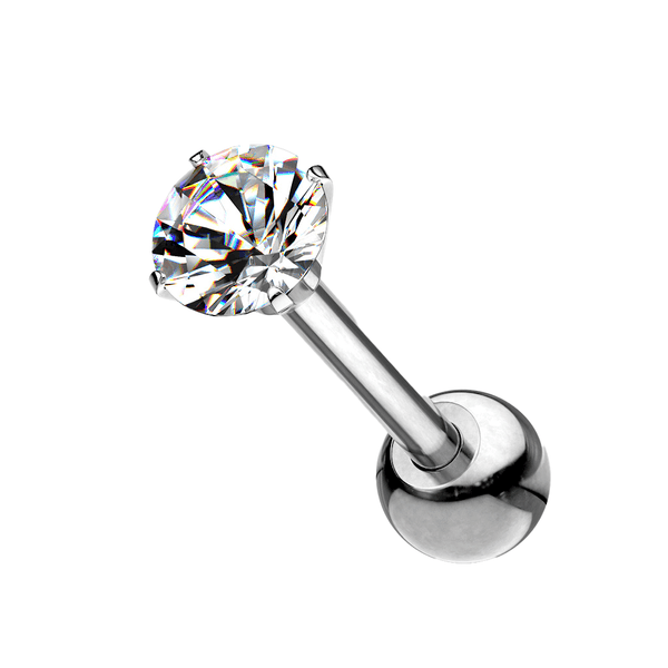 Titanium Prong-Set CZ Gem Cartilage Barbell
