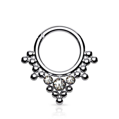 Titanium Segment Ring with Clustered Beads and Crystals