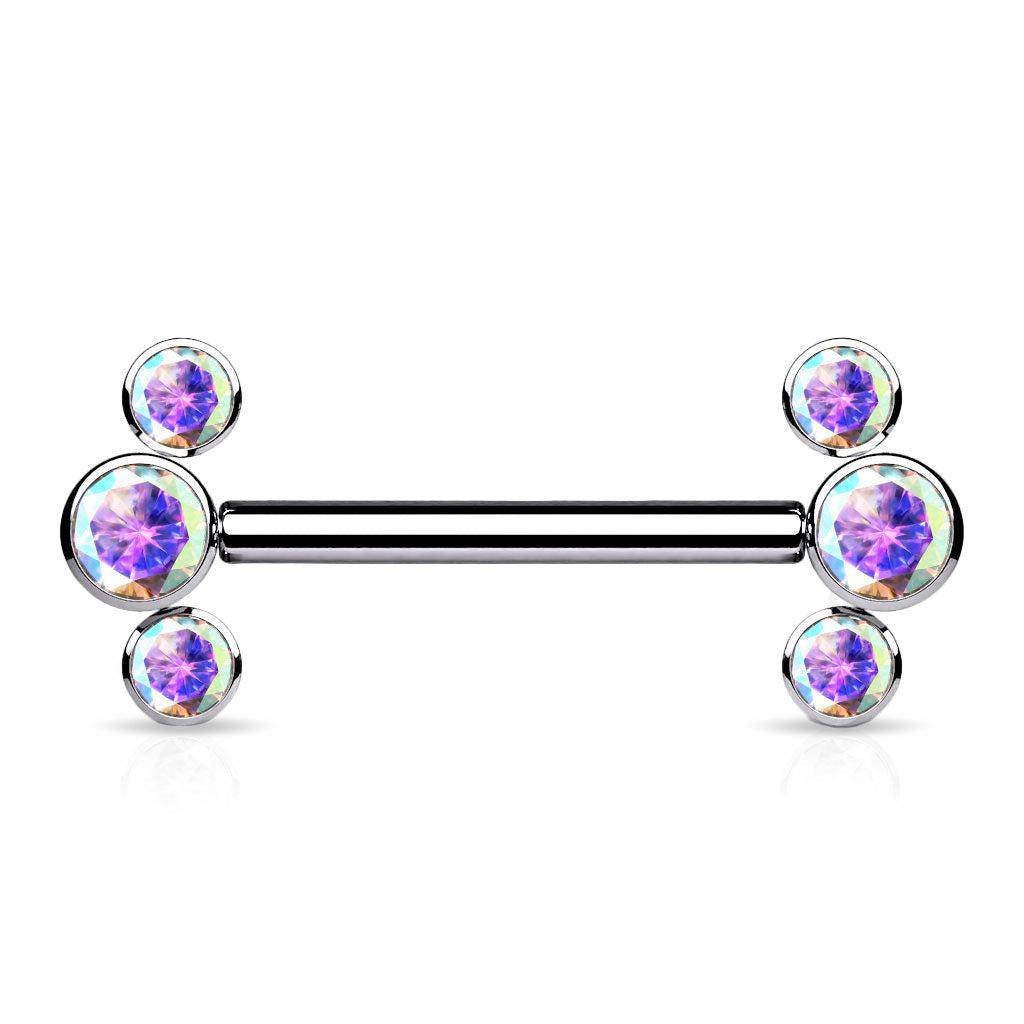 Threadless Titanium Nipple Bar with 3 CZ Bezel Ends - SkinKandy | Body Jewellery & Piercing Online Australia