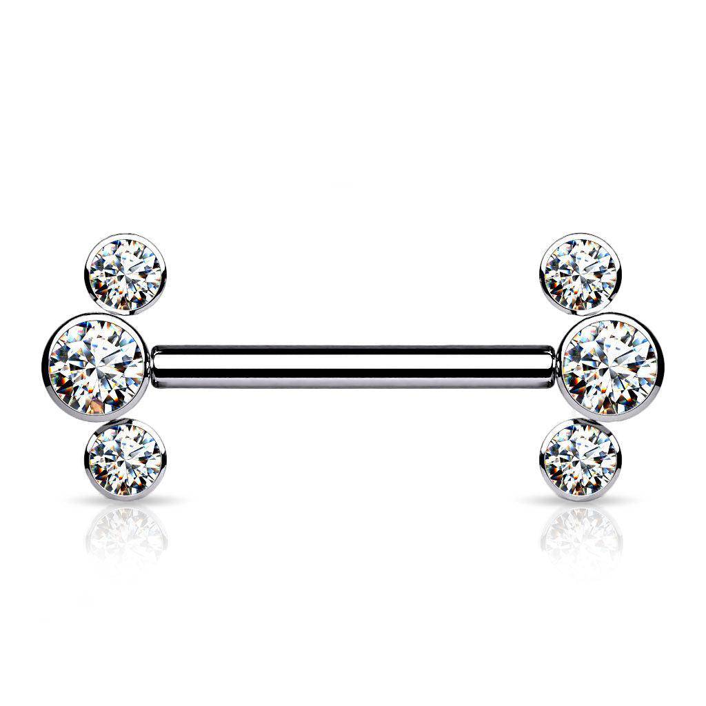 Threadless Titanium Nipple Bar with 3 CZ Bezel Ends - SkinKandy | Body Jewellery & Piercing Online Australia