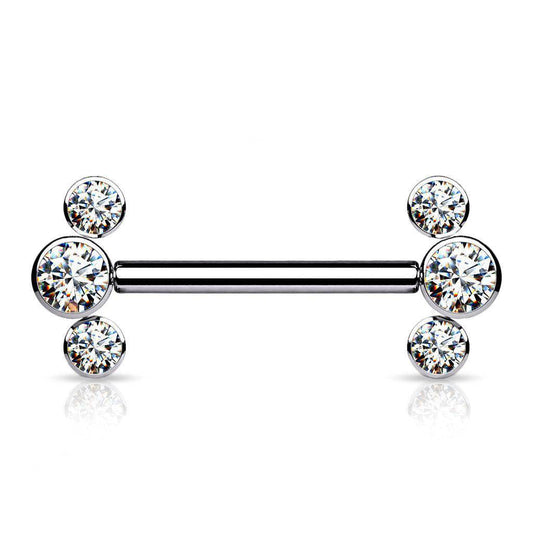 Threadless Titanium Nipple Bar with 3 CZ Bezel Ends - SkinKandy | Body Jewellery & Piercing Online Australia