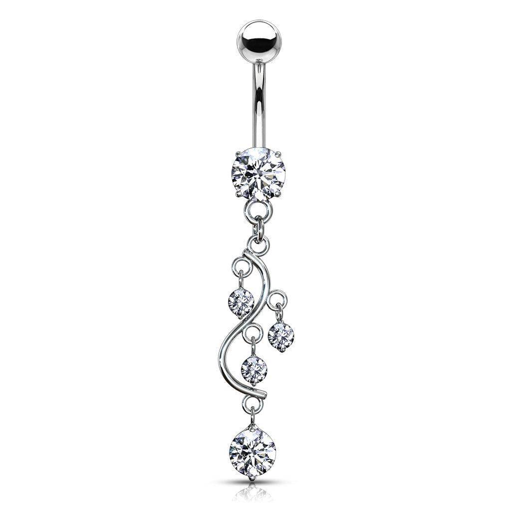 Vine CZ Gem Dangle Steel Belly Bar - SkinKandy | Body Jewellery & Piercing Online Australia
