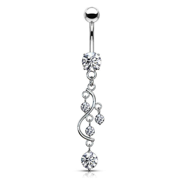 Vine Cubic Zirconia Gem Dangle 316L Surgical Steel Belly Bar