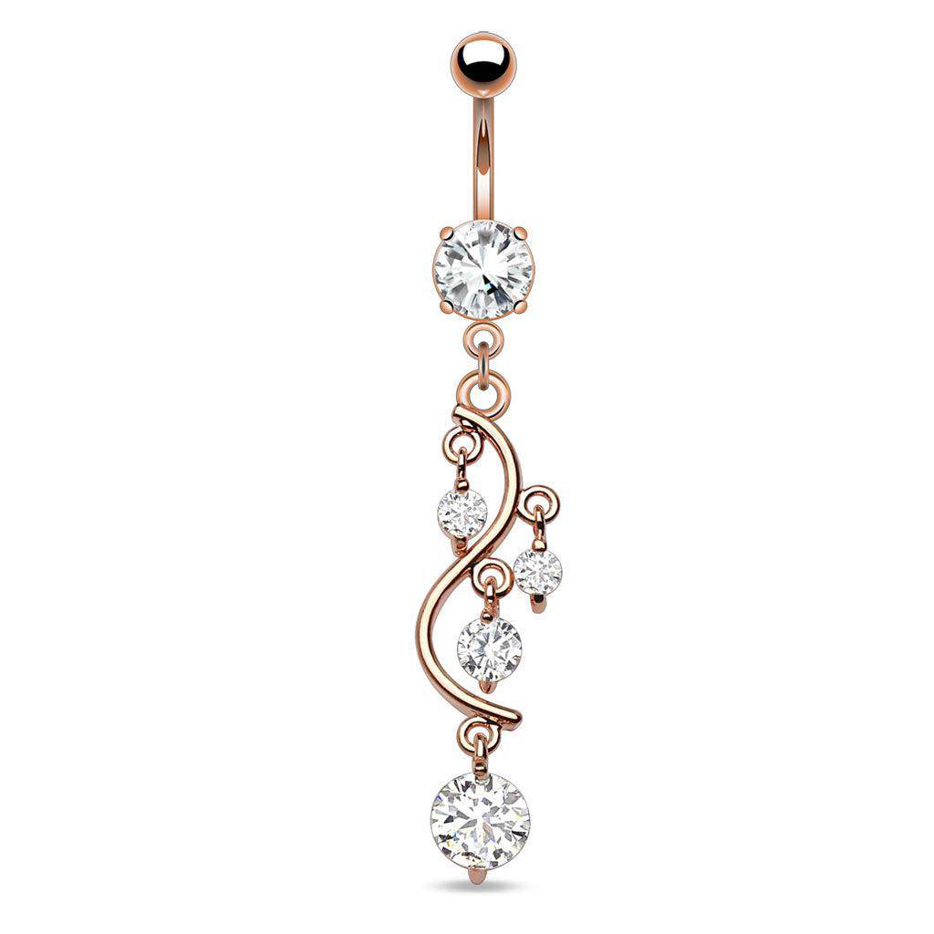 Vine Gem Dangle Rose Gold Belly Bar - SkinKandy | Body Jewellery & Piercing Online Australia