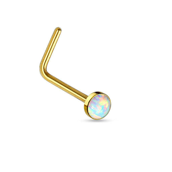 White Opal Nose Ring with Top L Bend