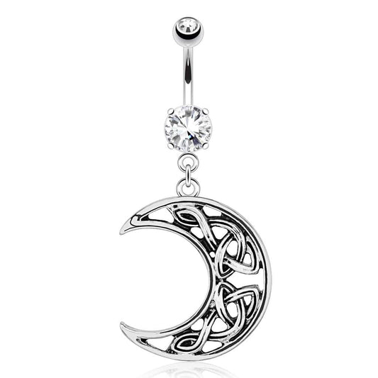 Woven Crescent Moon Dangle Belly Ring - SkinKandy | Body Jewellery & Piercing Online Australia