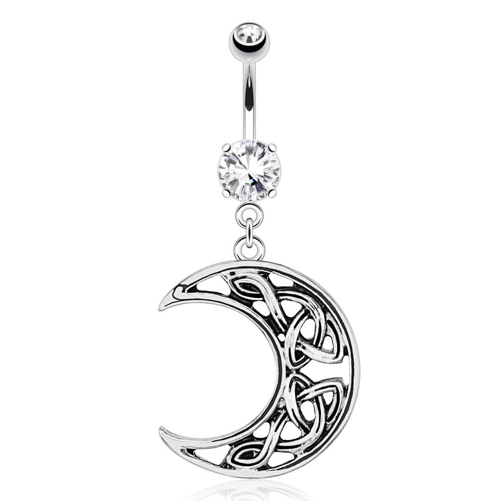 Woven Crescent Moon Dangle Belly Ring