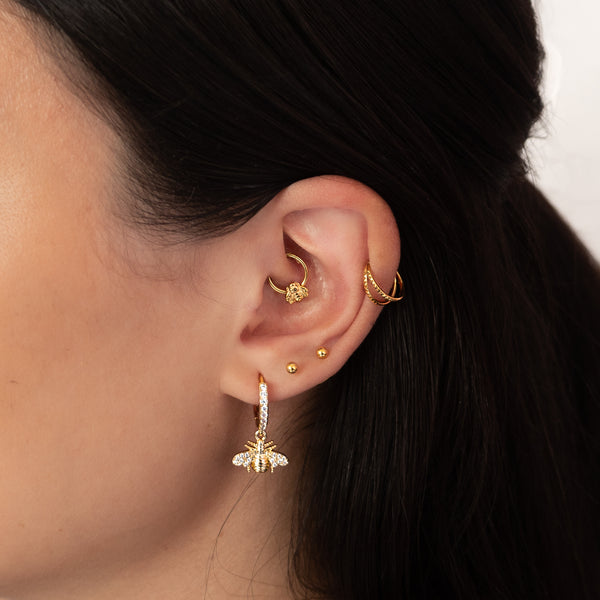 Bee Dangle Paved CZ Hoop Earrings