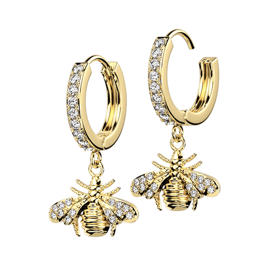 Bee Dangle Paved CZ Hoop Earrings - SkinKandy | Body Jewellery & Piercing Online Australia