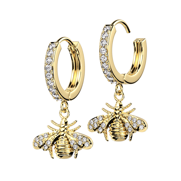 Bee Dangle Paved CZ Hoop Earrings