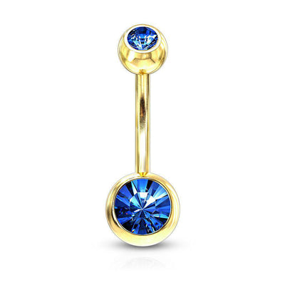 Yellow Gold Belly Ring with Jewel Ends