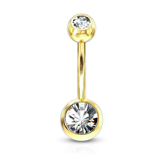 Yellow Gold Belly Ring with Jewel Ends - SkinKandy | Body Jewellery & Piercing Online Australia
