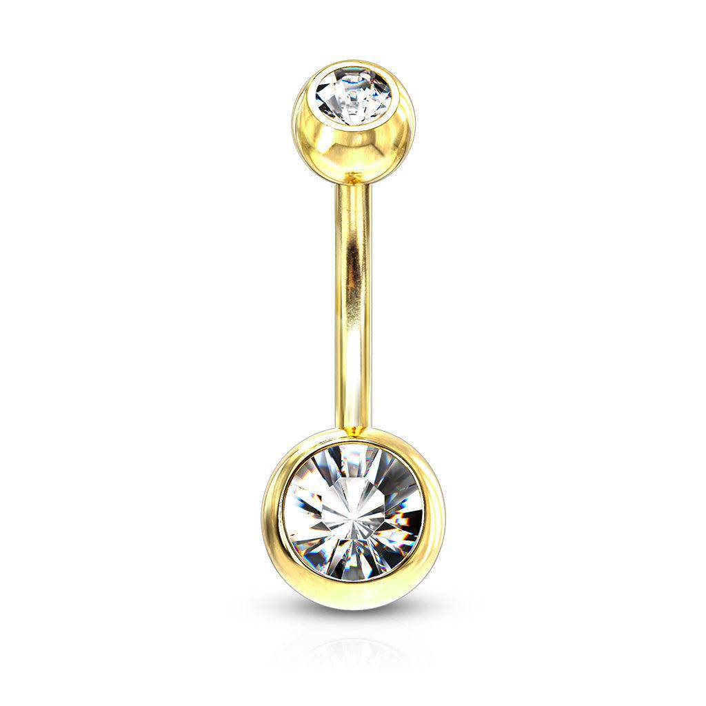 Yellow Gold Belly Ring with Jewel Ends